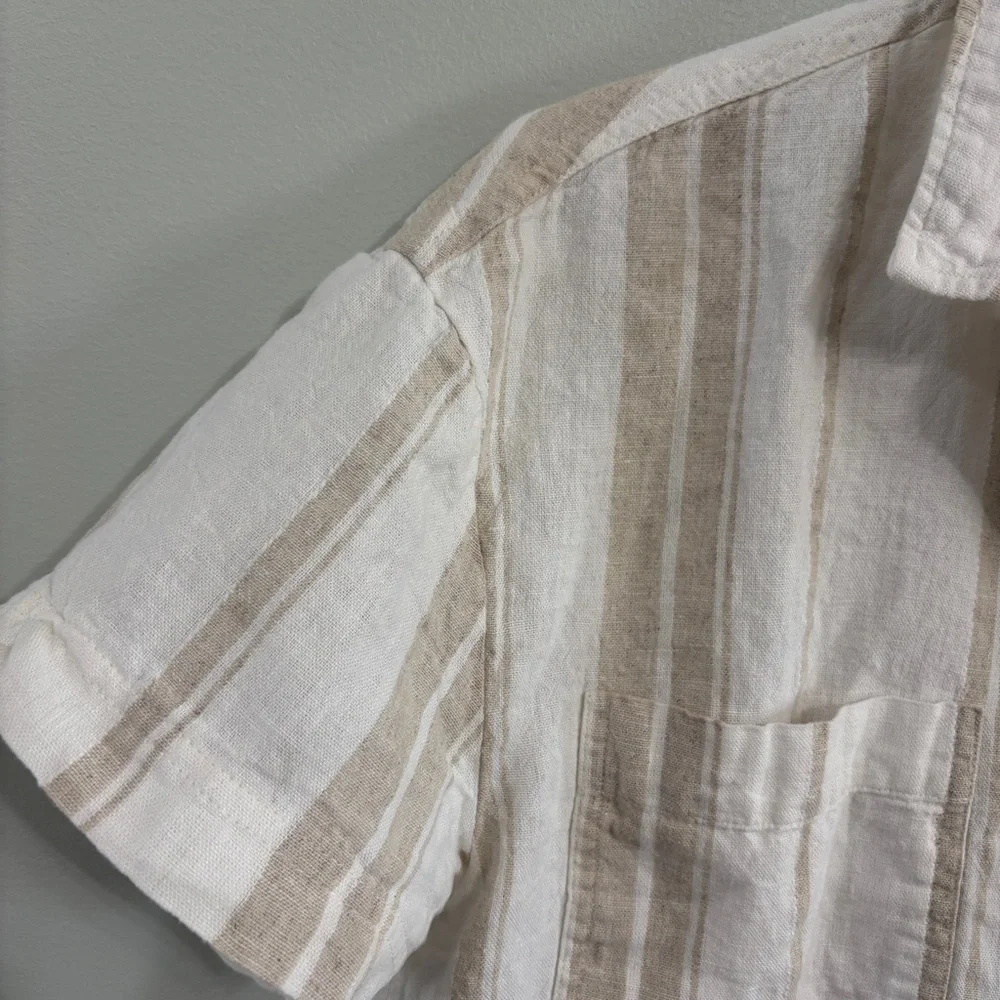 Madewell linen blend cropped button down top White and Tan medium - Picture 4 of 6